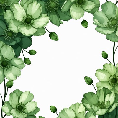 Green Anemone Flowers Border Illustration