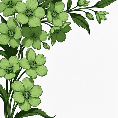 Green Flowers Branch Illustration