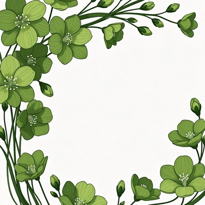 Green Floral Corner Border Illustration