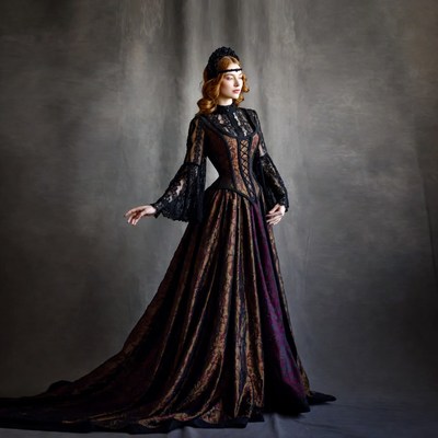 Woman in Victorian black lace gown