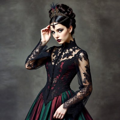 Woman in black lace gothic gown