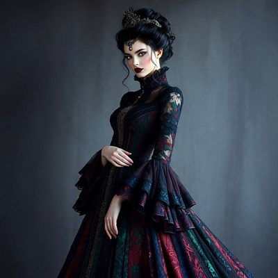 Gothic woman in elaborate black gown