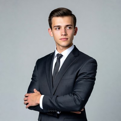 Young man in suit arms crossed