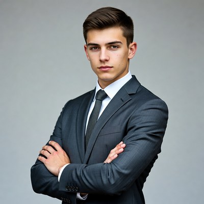 Young man in suit arms crossed