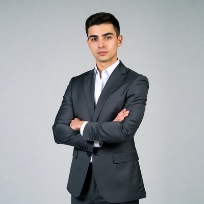 Young man in suit with arms crossed