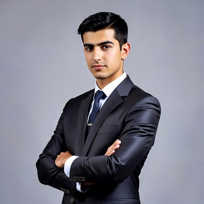 Young man in suit with arms crossed