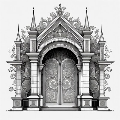 Ornate Gothic Arch Door Illustration