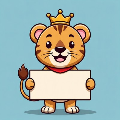Cartoon lion holding blank sign