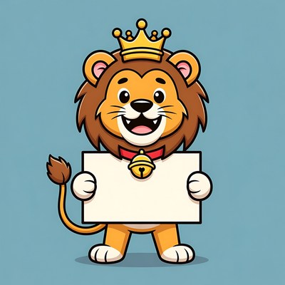 Cartoon Lion King Holding Blank Sign