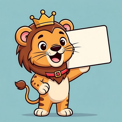 Cartoon lion king holding blank sign