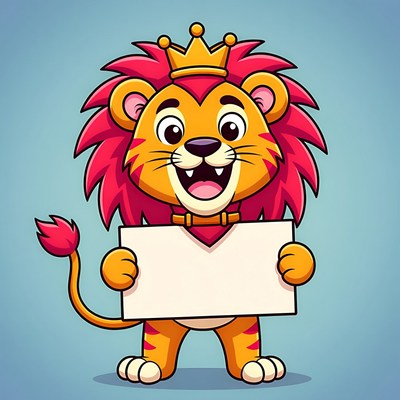 Cartoon lion holding blank sign