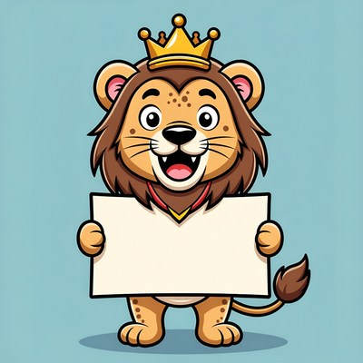 Cartoon Lion Holding Blank Sign