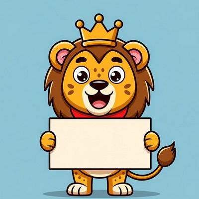 Cartoon Lion King Holding Blank Sign