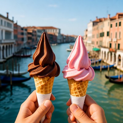 Chocolate and Pink Ice Cream Cones Venice