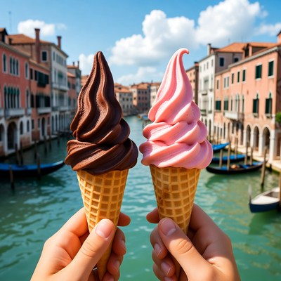 Chocolate and Strawberry Soft Serve in Venice