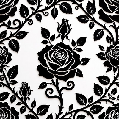 Black Silhouette Rose Pattern