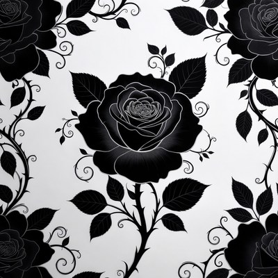 Black Roses with Vines Illustration