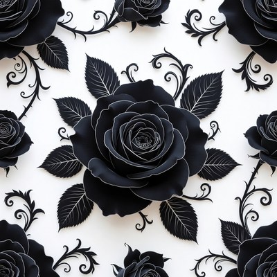 Black Roses Pattern on White