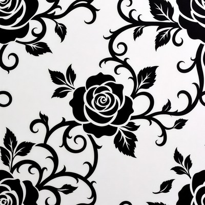 Black Roses Pattern on White