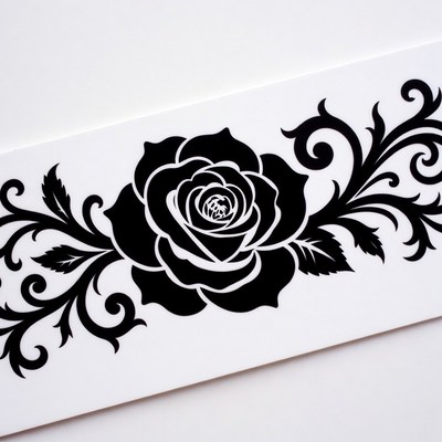 Black Silhouette Rose with Vines