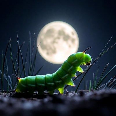Green caterpillar with full moon