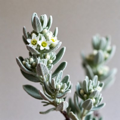 Silver Bush Closeup with White Flowers