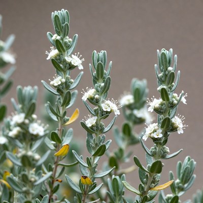 Closeup of white flowering shrub