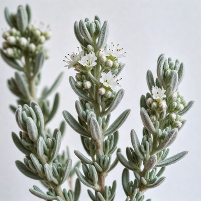Silver Bush Closeup with White Flowers