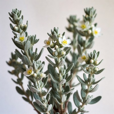 Grey Leaves with Small White Flowers