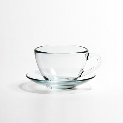 Clear Glass Teacup with Saucer