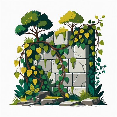 Ivy Covered Ancient Stone Wall