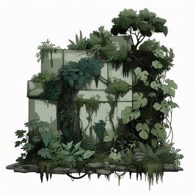 Ancient Ruins Covered in Lush Vines