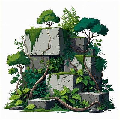 Mossy Stone Blocks with Jungle Plants