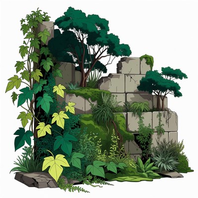Ivy Covered Ancient Ruins Illustration
