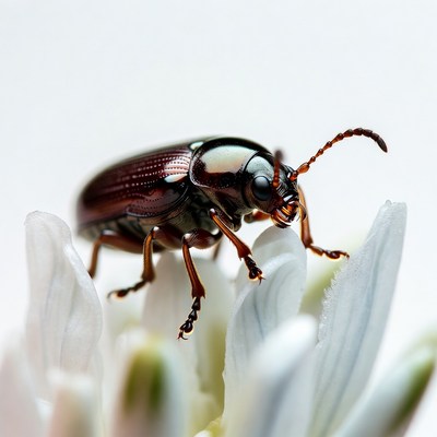 Shiny Beetle on White Flower