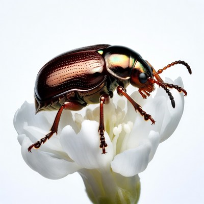 Metallic Beetle on White Flower