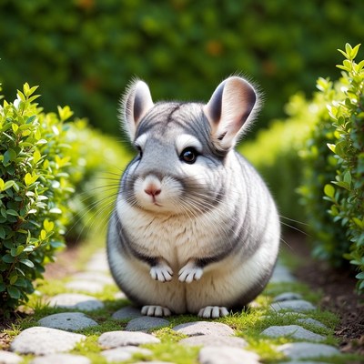 Chinchilla sitting on stone path
