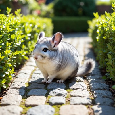 Chinchilla on garden path