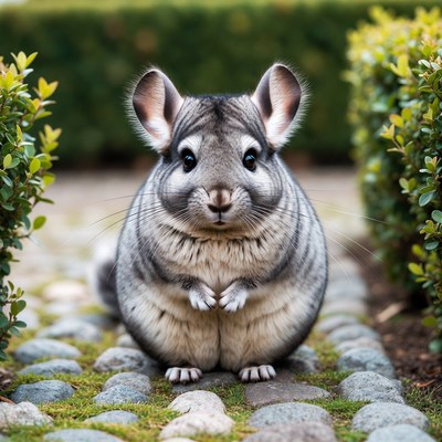 Chinchilla sitting on stone path