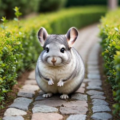Chinchilla on garden path
