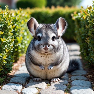 Chinchilla sitting on garden path
