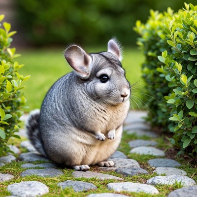 Chinchilla sitting on stone path