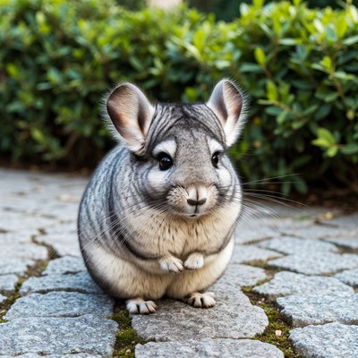 Chinchilla sitting on stone path