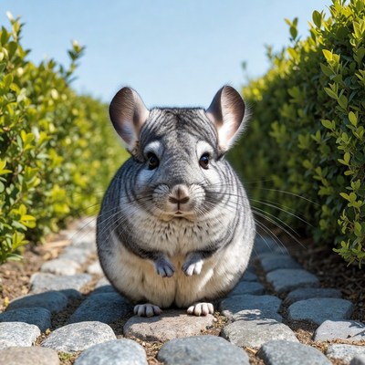Chinchilla standing on stone path
