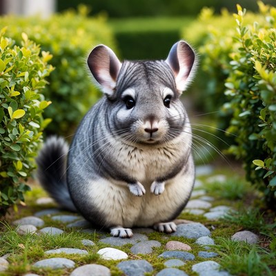 Chinchilla sitting on garden path