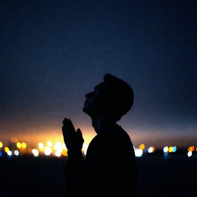 Man praying silhouette at night