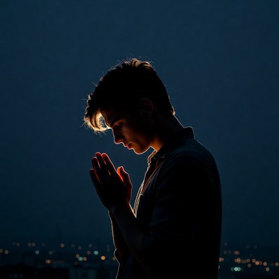 Man praying silhouette at night