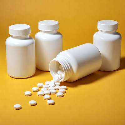 Spilling Pills from White Bottles