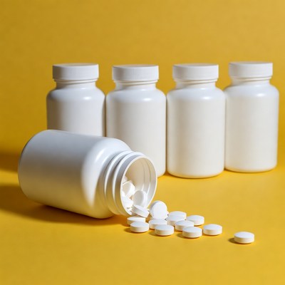 White Pill Bottles Spilling Pills