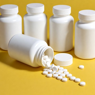 White Pill Bottles Spilling Pills